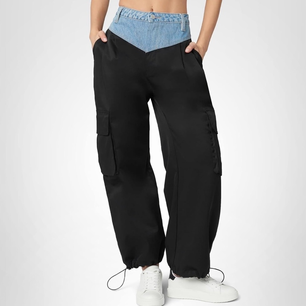 Blank NYC Nylon Cargo Pant with denim waistband